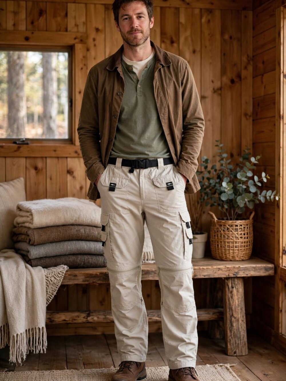 BC Clothing Convertible Cargo Pants Zip Off Shorts Belted Khaki Hiking GorpcoreS